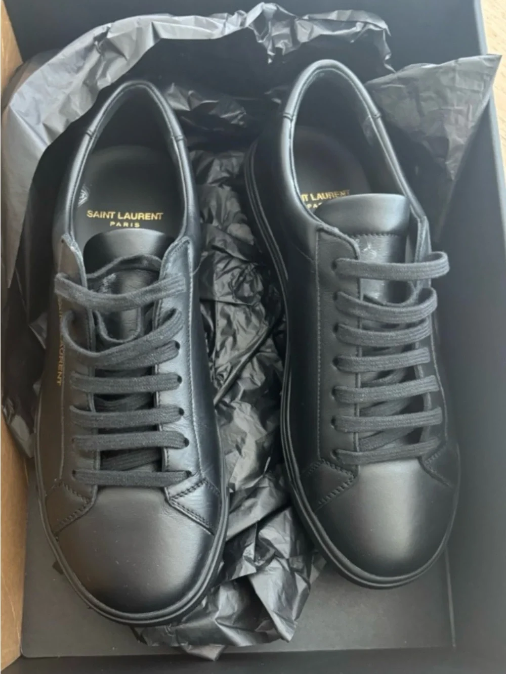 Saint Laurent | Black Leather Andy Low-Top Lace-Up Sneakers Shoes Women’s - Picture 9 of 9